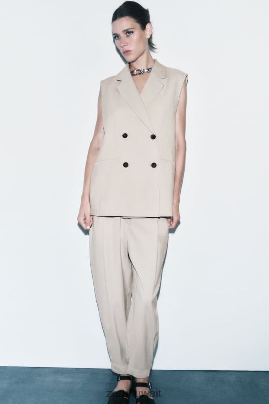 Zara سترة التفاف نحيف رمل ملابس 6L6LL8187