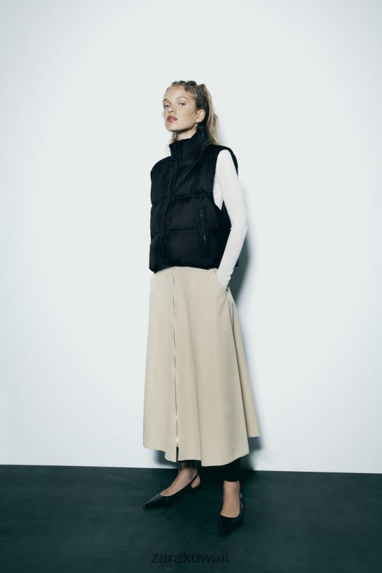 Zara سترة مبطنة للحماية من الماء والرياح نحيف أسود ملابس 6L6LL8192