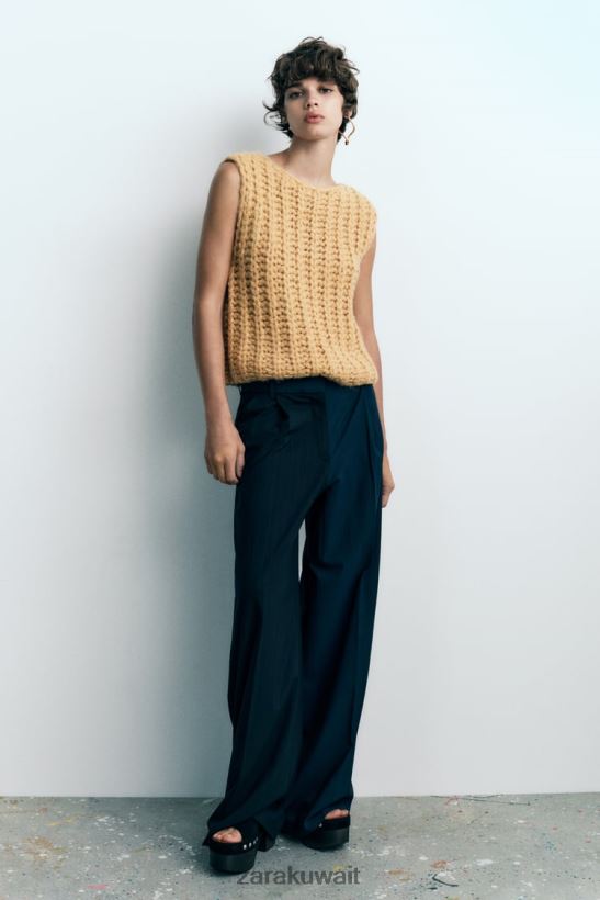 Zara سترة متماسكة اقتصاص نحيف خردل ملابس 6L6LL8196