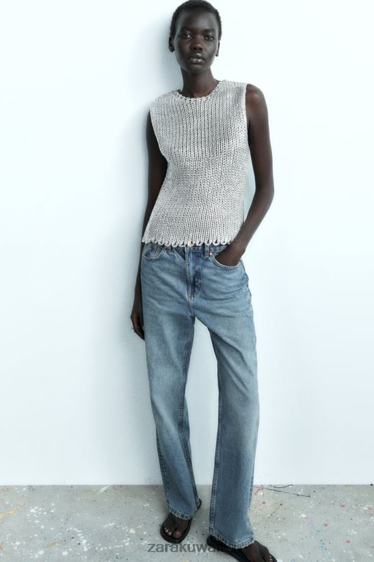 Zara سترة معدنية متماسكة نحيف فضة ملابس 6L6LL8213