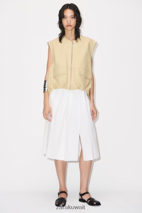 Zara سترة قطن بأطراف متجمعة نحيف بني داكن ملابس 6L6LL8216