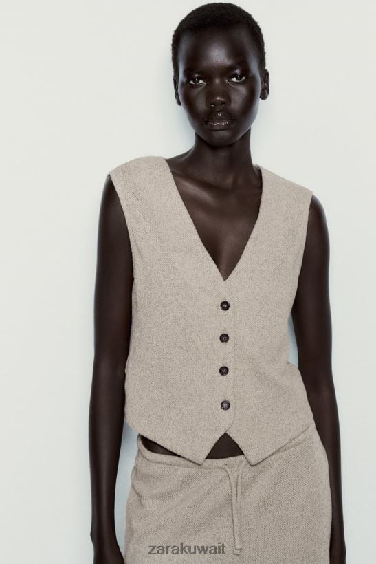 Zara سترة الجاكار محكم نحيف بني داكن ملابس 6L6LL8217