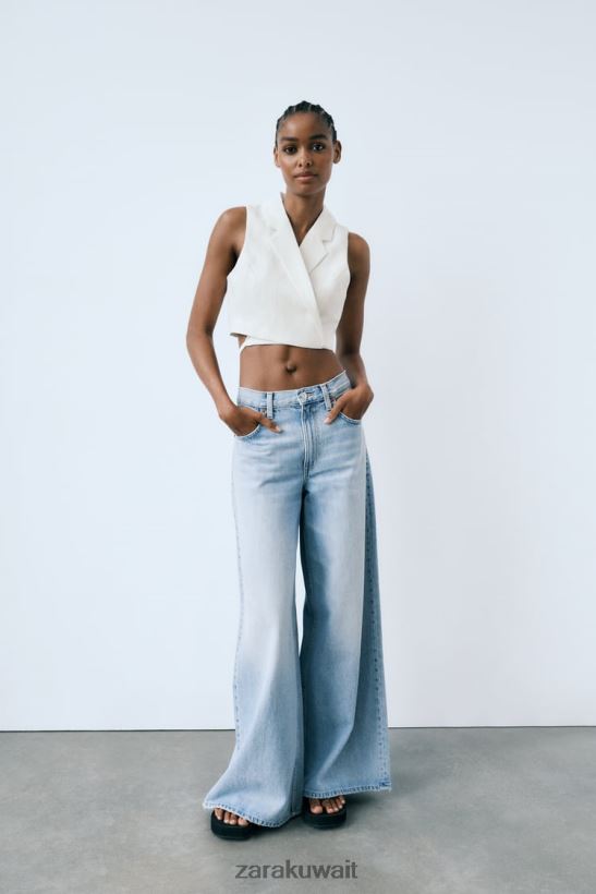 Zara سترة مصممة من مزيج الكتان نحيف المحار الأبيض ملابس 6L6LL8221