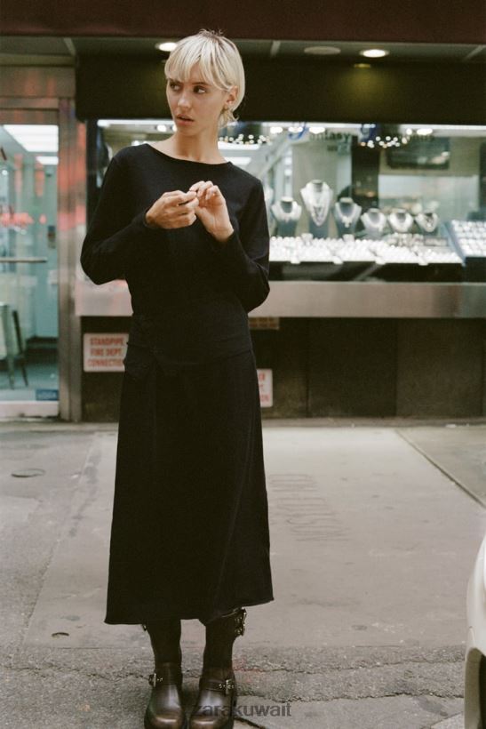 Zara فستان ميدي متماسكة وشاح نحيف أسود ملابس 6L6LL8228