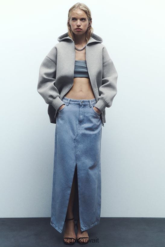 Zara سترة بتأثير النيوبرين نحيف رمادي ملابس 6L6LL823