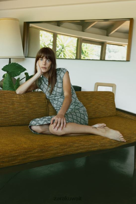 Zara فستان جاكار مناسب نحيف الخضر ملابس 6L6LL8231