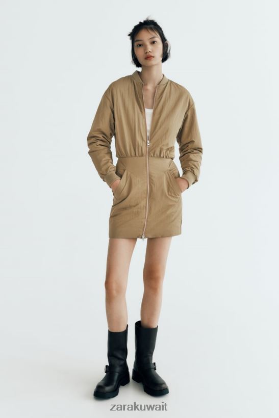 Zara فستان بومبر صغير نحيف أخضر زيتوني ملابس 6L6LL8242