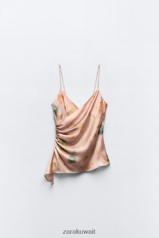 Zara جزء علوي من الدانتيل المطبوع نحيف متعدد الألوان ملابس 6L6LL8255