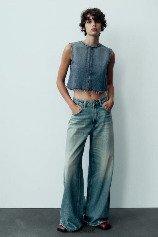 Zara تي آر إف توب قصير من الدنيم نحيف أزرق ملابس 6L6LL8259