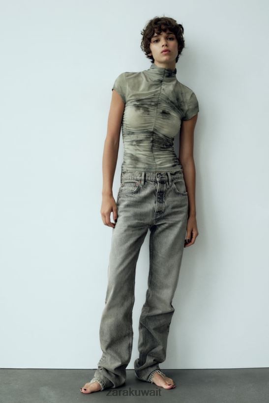 Zara توب تول مطبوع نحيف الخضر ملابس 6L6LL8260