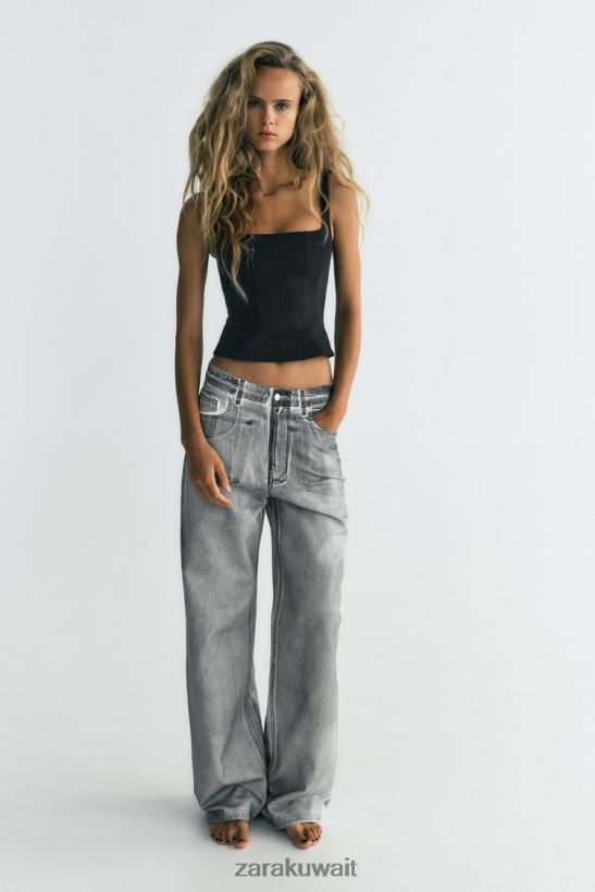 Zara قمة قابلة للتمدد نحيف أسود ملابس 6L6LL8263