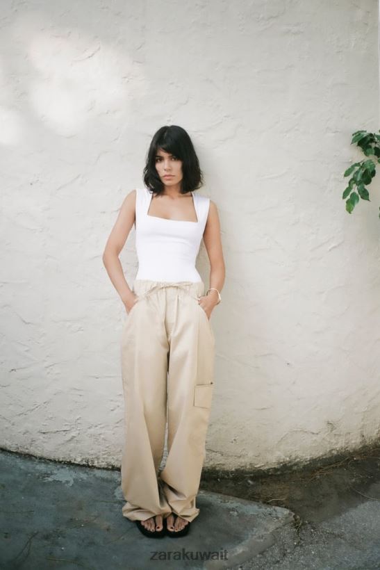 Zara بدلة برقبة مربعة نحيف أبيض ملابس 6L6LL8264