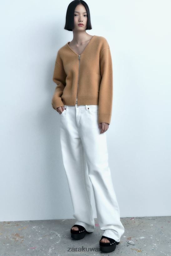 Zara قاذفة صوف بسحاب نحيف بني داكن ملابس 6L6LL827