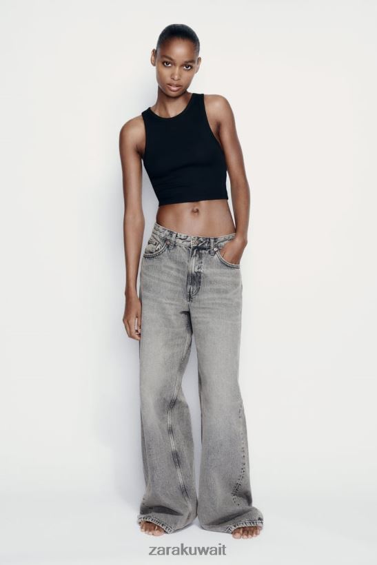 Zara أعلى خزان الضلع الأساسي نحيف أسود ملابس 6L6LL8273