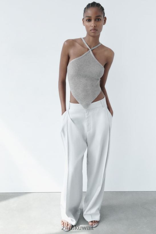 Zara جزء علوي متماسك مفتوح الظهر نحيف فضة ملابس 6L6LL8279