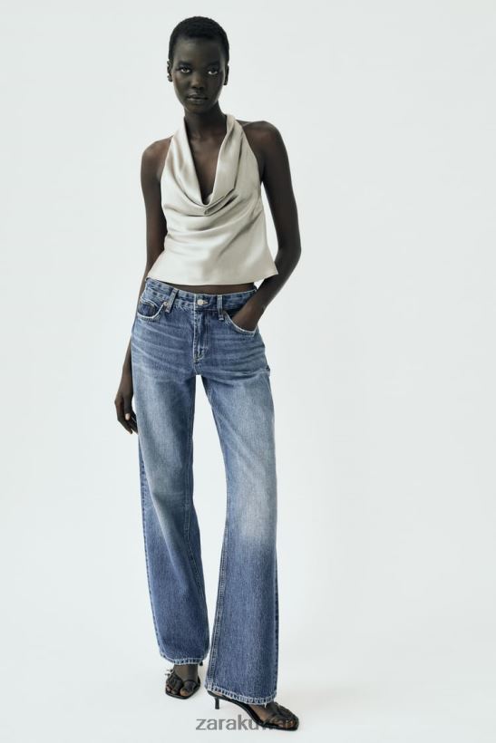 Zara قمة الرسن تأثير الساتان نحيف الذهب الناعم ملابس 6L6LL8284