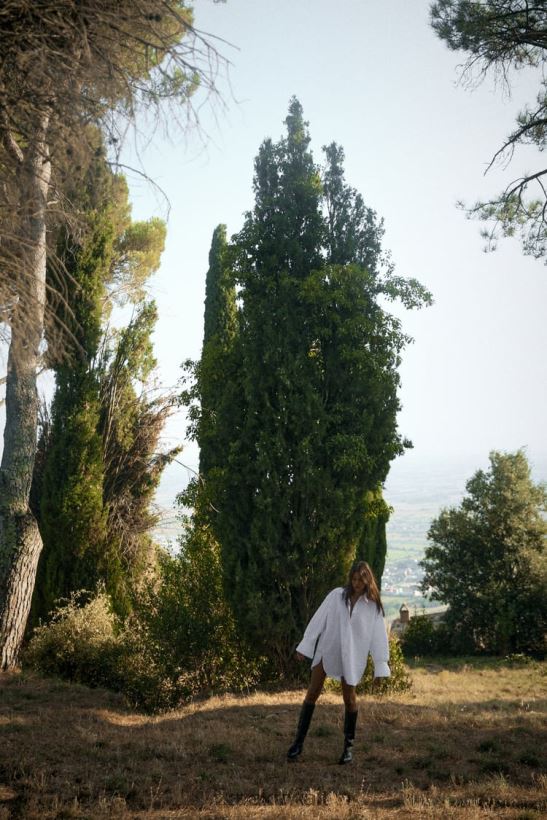 Zara قميص الكفة المتضخم مخطط نحيف أبيض ملابس 6L6LL8289