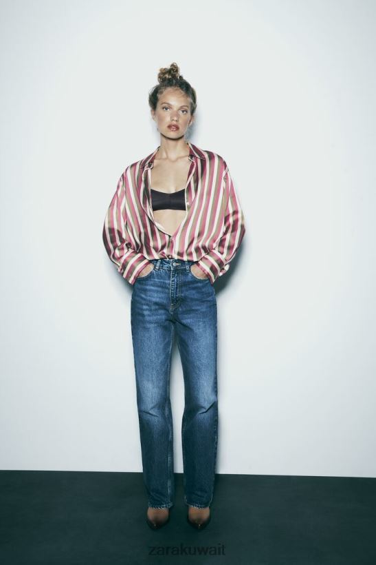 Zara قميص ساتان مخطط نحيف متعدد الألوان ملابس 6L6LL8296