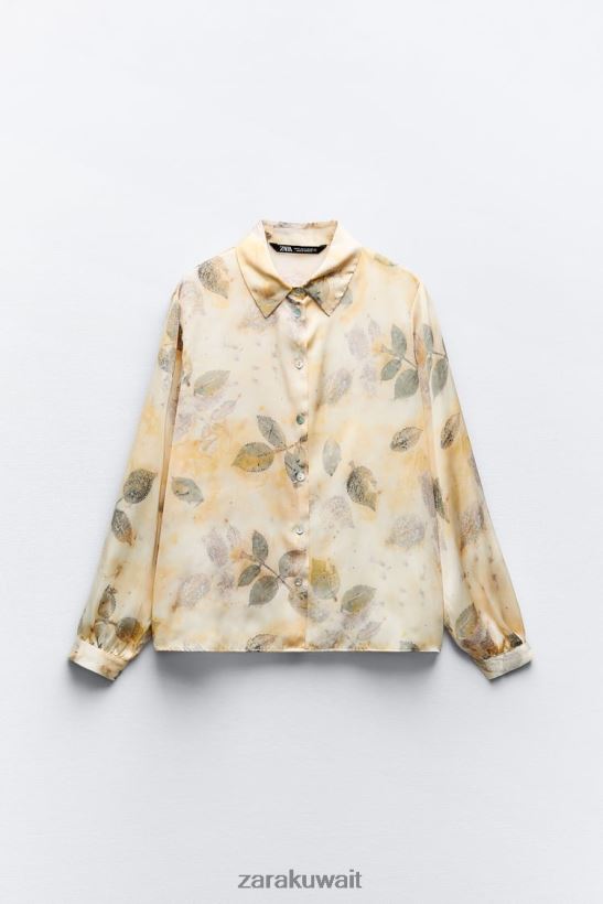 Zara قميص ساتان مطبوع نحيف متعدد الألوان ملابس 6L6LL8298