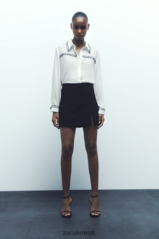 Zara مزيج محكم القميص نحيف المحار الأبيض ملابس 6L6LL8309