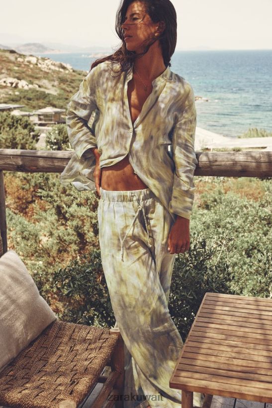 Zara بلوزة رامي مطبوعة نحيف أصفر ملابس 6L6LL8325