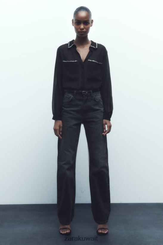 Zara مزيج محكم القميص نحيف أسود ملابس 6L6LL8326