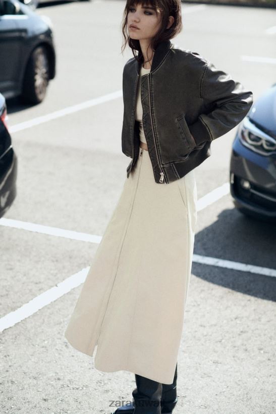 Zara سترة بومبر من الجلد الصناعي المتعثرة نحيف أسود ملابس 6L6LL834