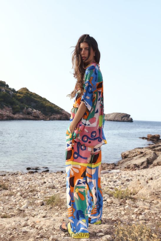 Zara بلوزة مطبوعة متدفقة نحيف متعدد الألوان ملابس 6L6LL8355