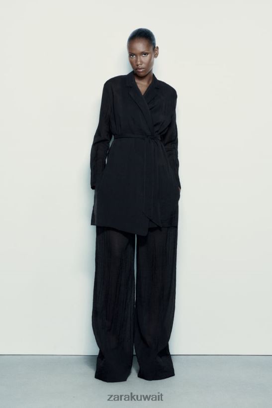 Zara بلوزة بحزام بسيط نحيف أسود ملابس 6L6LL8370