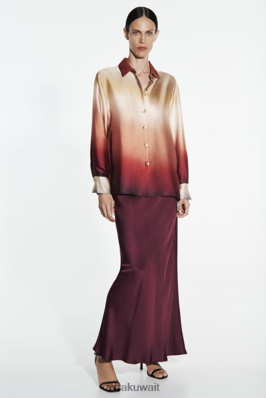 Zara قميص مصبوغ بتأثير الساتان نحيف متعدد الألوان ملابس 6L6LL8393