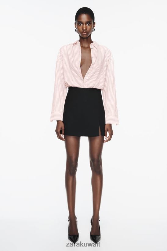 Zara قميص مخطط كبير الحجم نحيف أبيض/أحمر ملابس 6L6LL8397