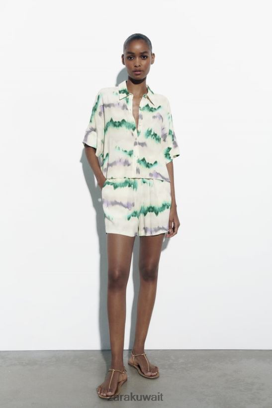 Zara ربطة عنق صبغ قميص نحيف متعدد الألوان ملابس 6L6LL8406