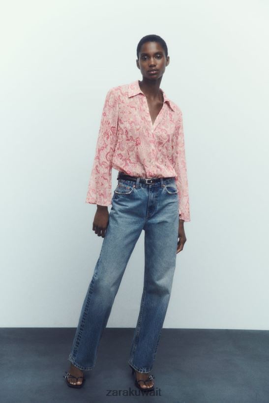 Zara قميص بطباعة بيزلي نحيف متعدد الألوان ملابس 6L6LL8426