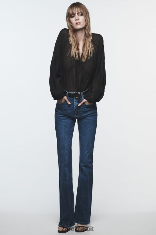 Zara بلوزة بأكمام بالون نحيف أسود ملابس 6L6LL8428