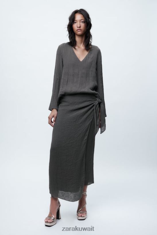 Zara بلوزة من الكتان نحيف رمادي ملابس 6L6LL8429