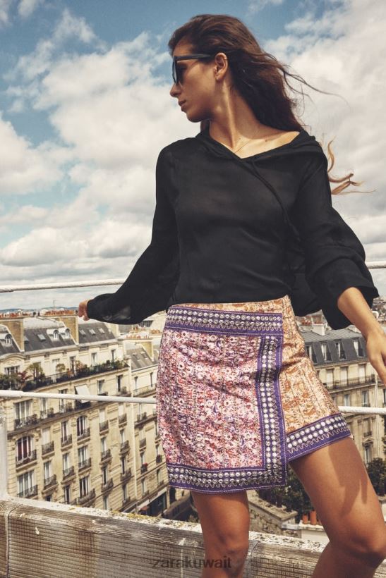 Zara مقنعين بلوزة شبه شفافة نحيف أسود ملابس 6L6LL8430