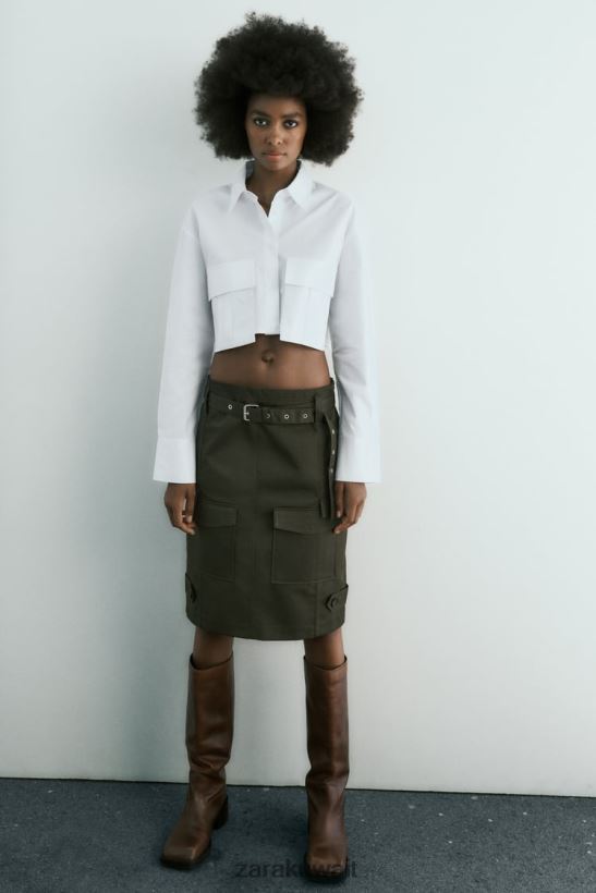 Zara قميص جبردين قصير نحيف أبيض ملابس 6L6LL8432