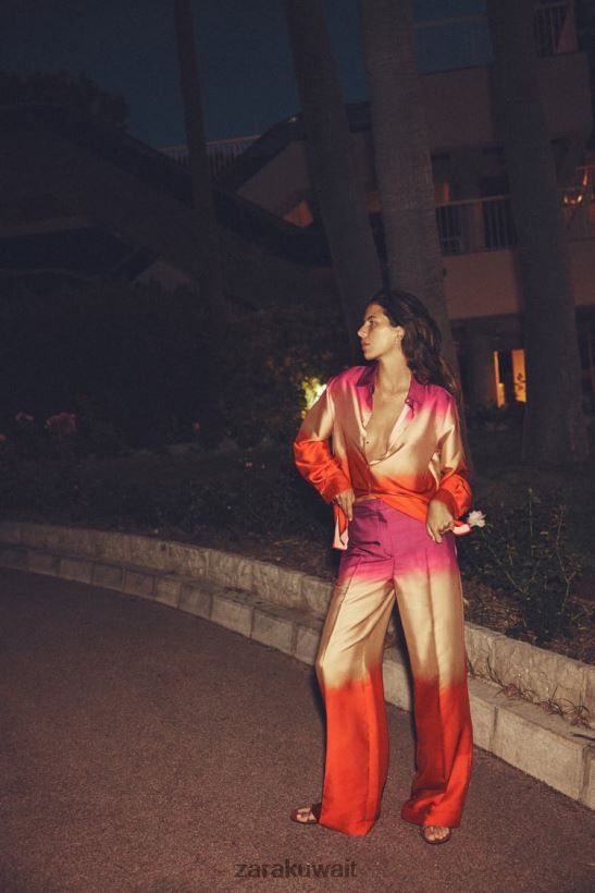 Zara قميص طباعة مصبوغ نحيف متعدد الألوان ملابس 6L6LL8436