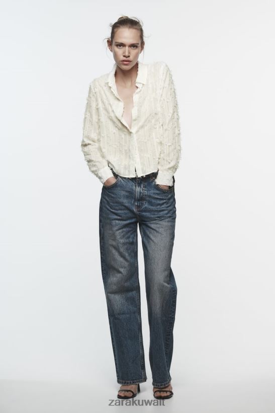 Zara قميص متوتر نحيف أبيض ملابس 6L6LL8437