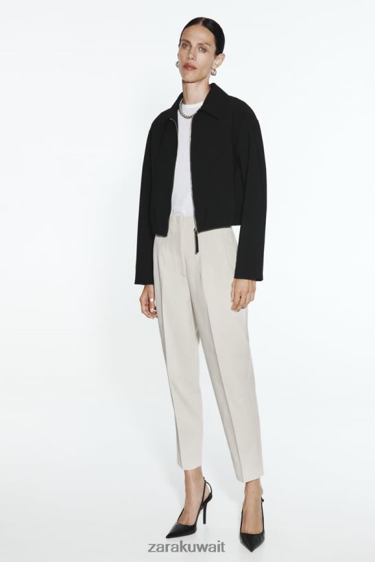 Zara سترة بومبر على شكل قميص نحيف أسود ملابس 6L6LL844