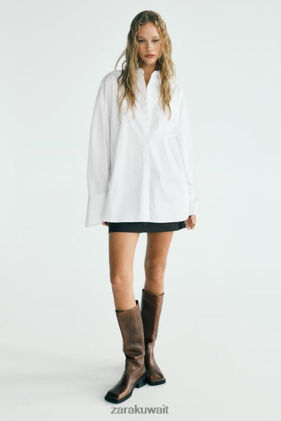 Zara قميص كبير الحجم نحيف أبيض ملابس 6L6LL8443
