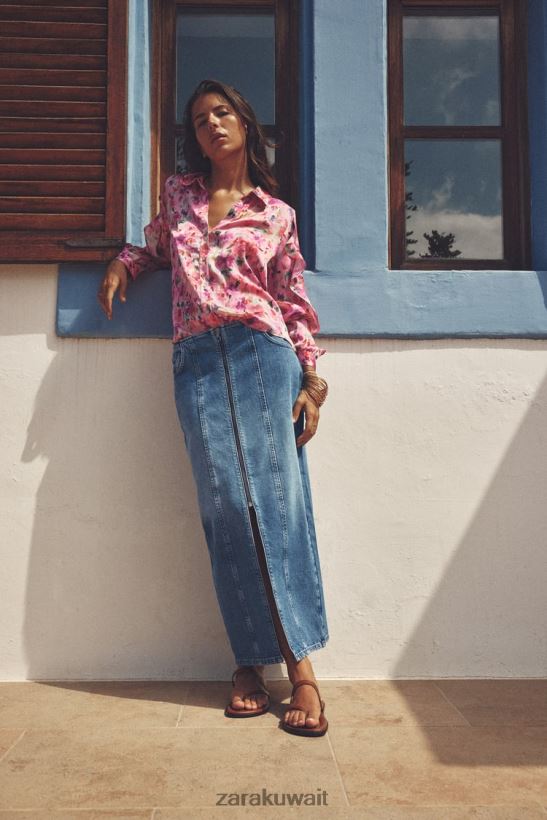 Zara قميص مكشكش بطبعة زهور نحيف متعدد الألوان ملابس 6L6LL8446