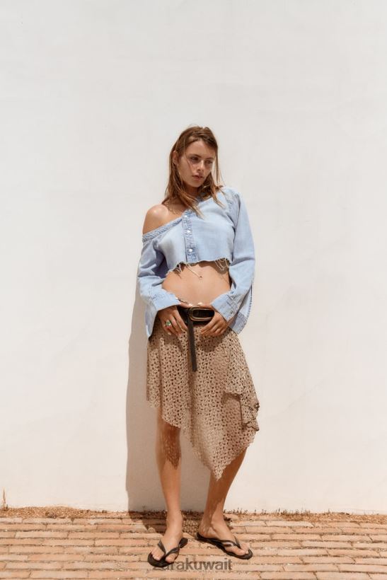 Zara تي آر إف قميص جينز غير متماثل نحيف أزرق ملابس 6L6LL8452