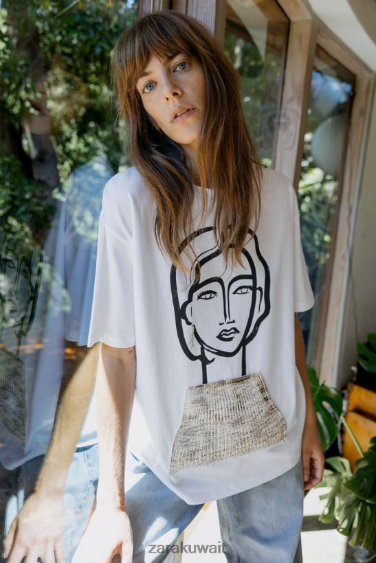 Zara جوهرة تي شيرت نحيف أبيض ملابس 6L6LL8464