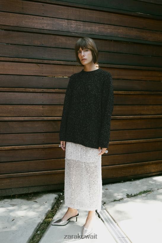 Zara سترة بخيط معدني كبير الحجم نحيف أسود ملابس 6L6LL8465