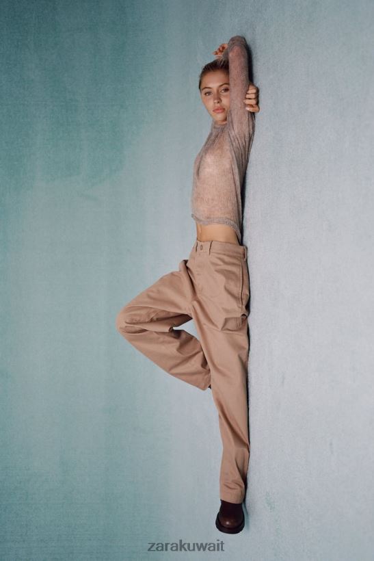 Zara سترة متماسكة مخرمة نحيف رمادي داكن ملابس 6L6LL8478