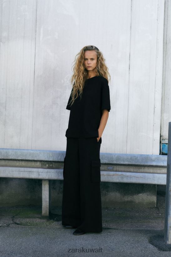 Zara السراويل البضائع الفاخرة نحيف أسود ملابس 6L6LL8489