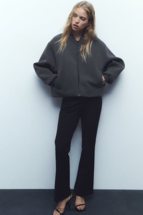 Zara سترة بومبر بتأثير النيوبرين نحيف الرمادي الداكن ملابس 6L6LL849