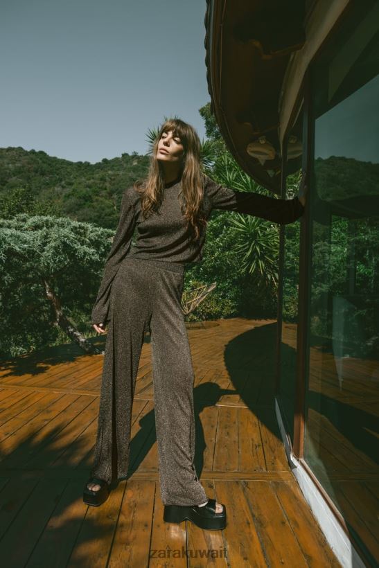 Zara السراويل مع الخيط المعدني نحيف ذهب ملابس 6L6LL8490