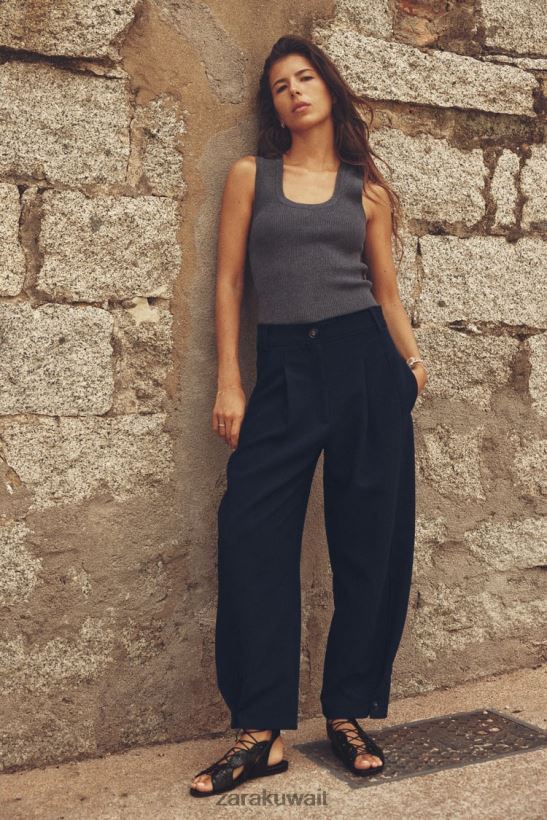 Zara السراويل مدبب مطوي نحيف الأزرق الداكن ملابس 6L6LL8492